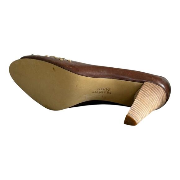 Franco Sarto Fanatic Heels Brown Studded Leather Peep Toe Stacked Heel Size 10M - Picture 4 of 14